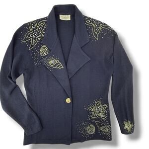 St John Santana Knit Sea Shell Starfish Rhinestone Embellished Blazer Sz Medium